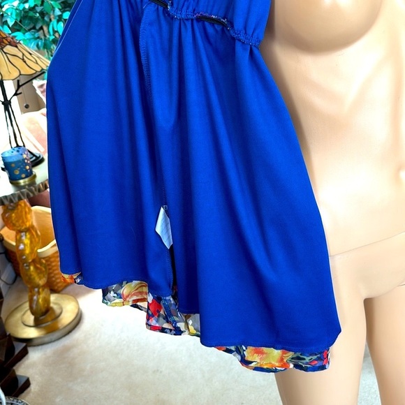 Runway Story Blue Floral Lined Dress Strappy Tank Cinched Waist Mini Flowy - Picture 13 of 16